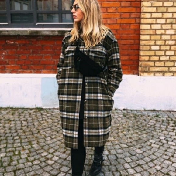 H&M Jackets & Coats Hm Green Plaid Shacket Poshmark